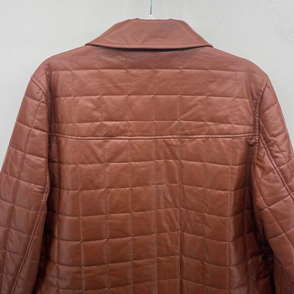 Sam Edelman Cognac Brown Box Quilted Faux Leather Button Up Shacket Jacket - Picture 5 of 10